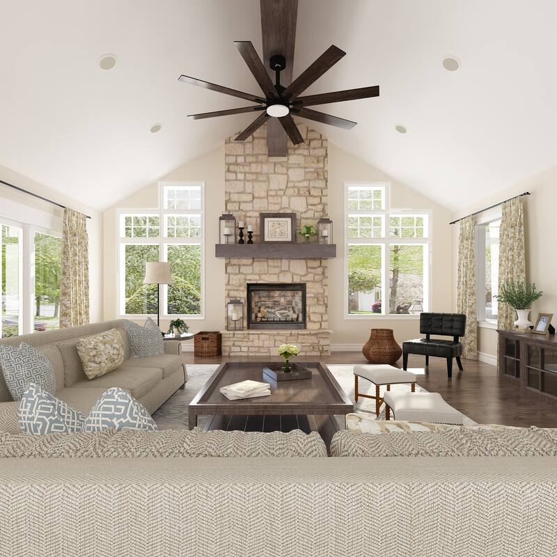 72-Inch Ceiling Fan with Dual-Tone Blades and 3-Color LED Light