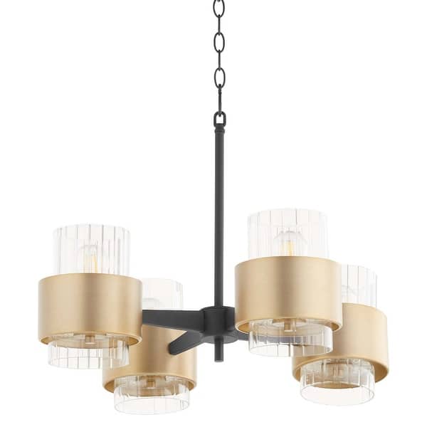 slide 2 of 4, Quorum International 683-4-80 Epsilon 4 Light 25" Wide Chandelier Textured Black / Aged Brass