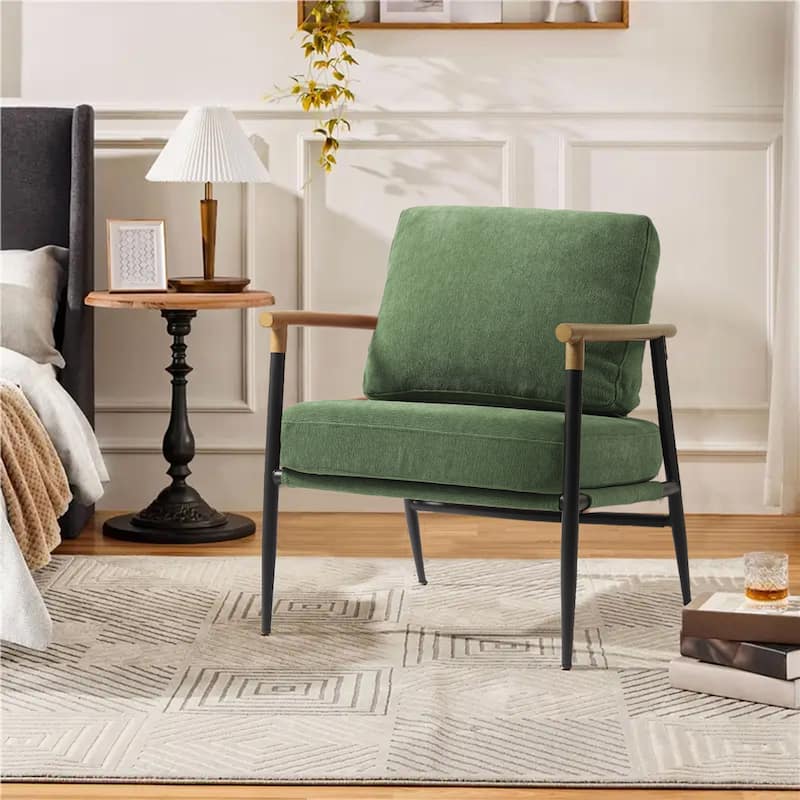 Modern Industrial Metal Frame Upholstered Accent Chair Armchair - 1 SET - Green Chenille