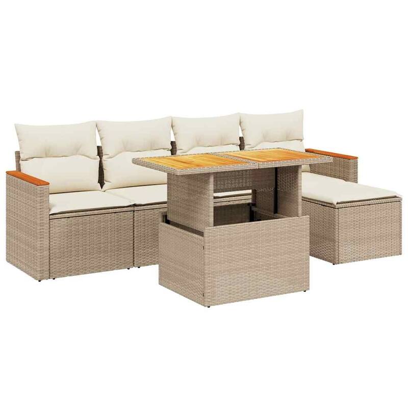 vidaXL Patio Sofa Set with Cushions Outdoor Furniture 6 Piece Poly Rattan