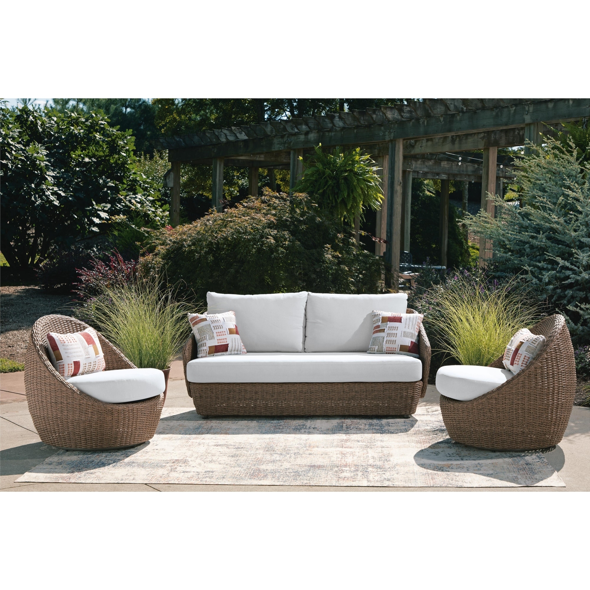 Signature Design by Ashley Cardiff Beach Brown/Gray Outdoor Loveseat and 2 Swivel Chairs (Set of 3)