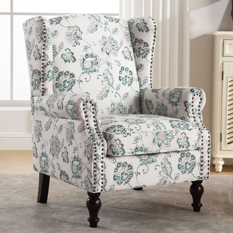 HOMYKA 29'' Wide Floral Pattern Wingback Accent Armchair with Nailhead Trim