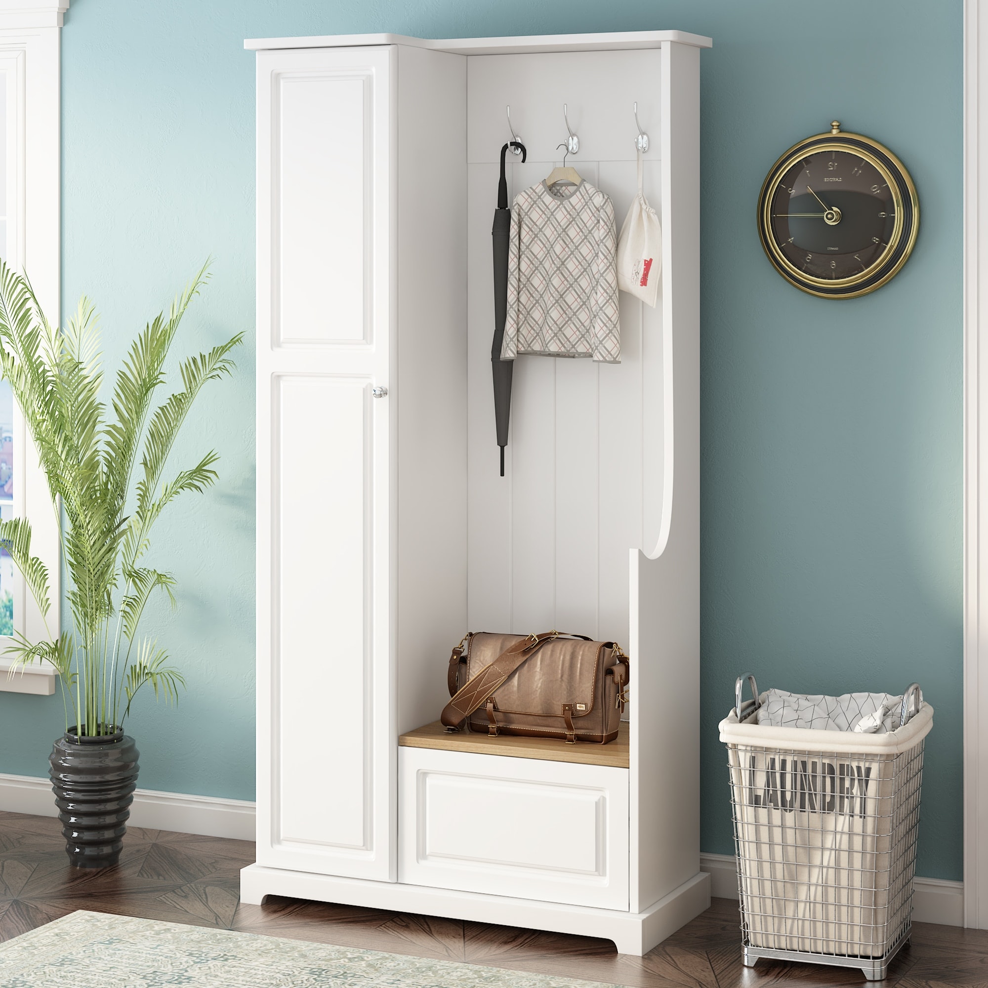 Hall Tree with Flip Up Bench 4 in 1 Hallway Coat Hanger Shoe