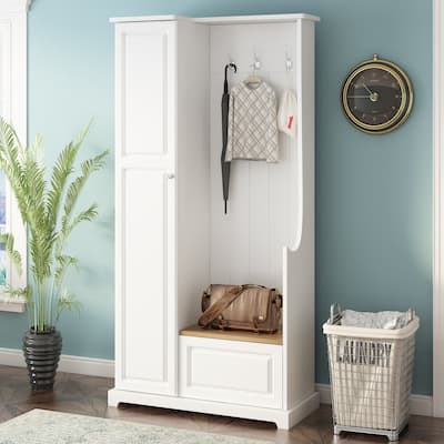 Minimalist Hall Tree with Flip-Up Bench and Adjustable Storage Shelves for Entryway Organization