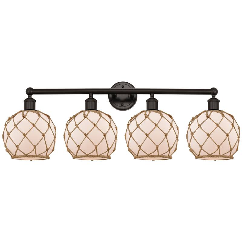 Innovations Lighting Endless Possibilities Edison - Farmhouse Rope - 4 Light 35" Bath Vanity Light - White Glass with Brown Rope/Oil Rubbed Bronze