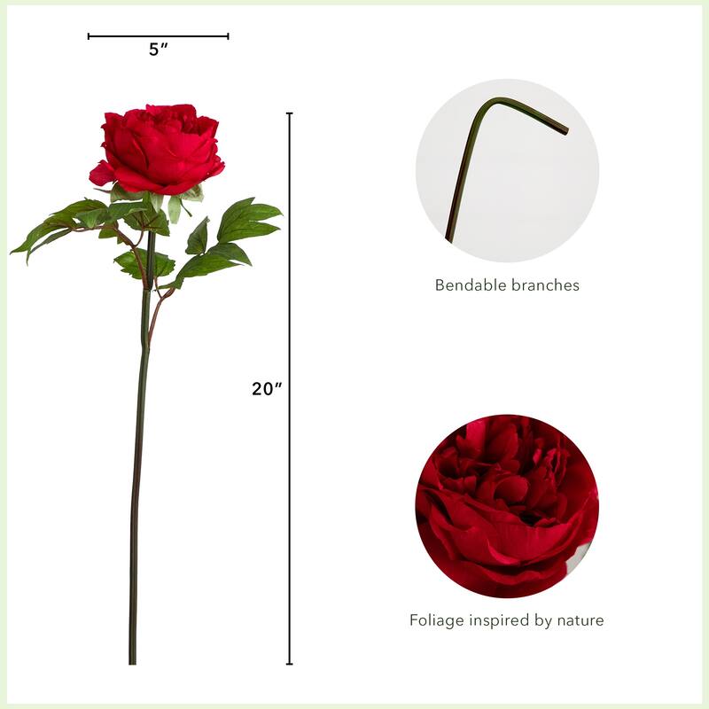 Artificial Peony Floral Stem Sprays - 20" - Set of 3 - Red