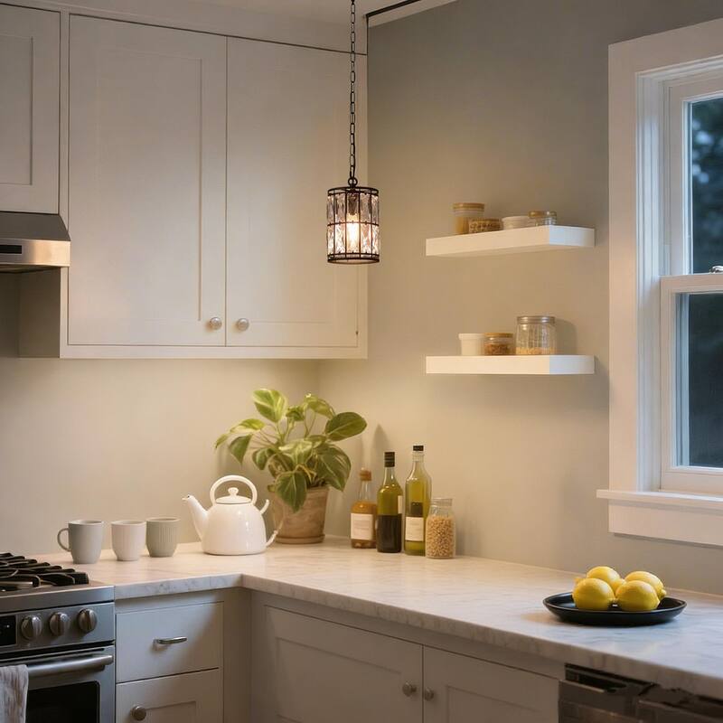 Aulia Modern Crystal Black 1-Light Pendant Light for Kitchen Island Dining Room - 5.5'' D x 9.5'' H