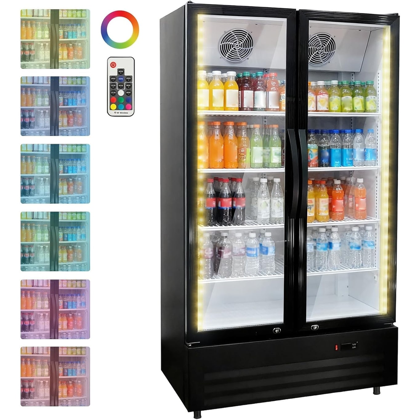 32.5 Cu.Ft Commercial Beverage Fridge, Double Glass Door Cooler with Shelves for Restaurant Store
