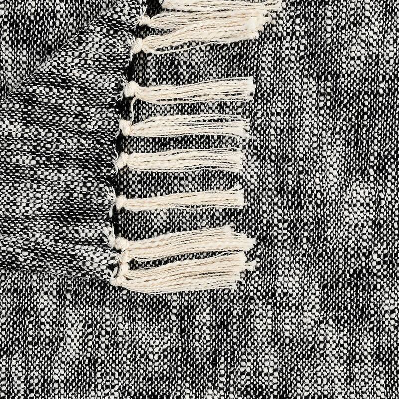 Sevita Black Boho Chambray Standard Size Throw Blanket with Fringe