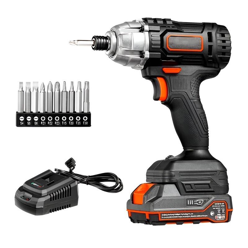 Black 20V Cordless Brushed Motor Impact Driver with 1593 in-lbs Torque and LED Light - 7.3 x 3.2 x 10.2 in/