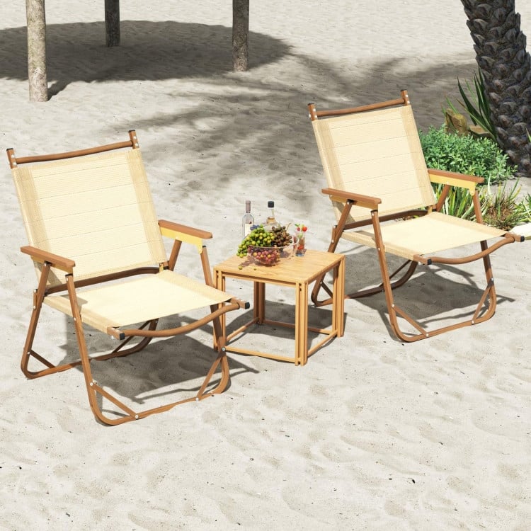 Beige Fabric Aluminum Folding Camping Chairs Set of 2 with Ergonomic Design