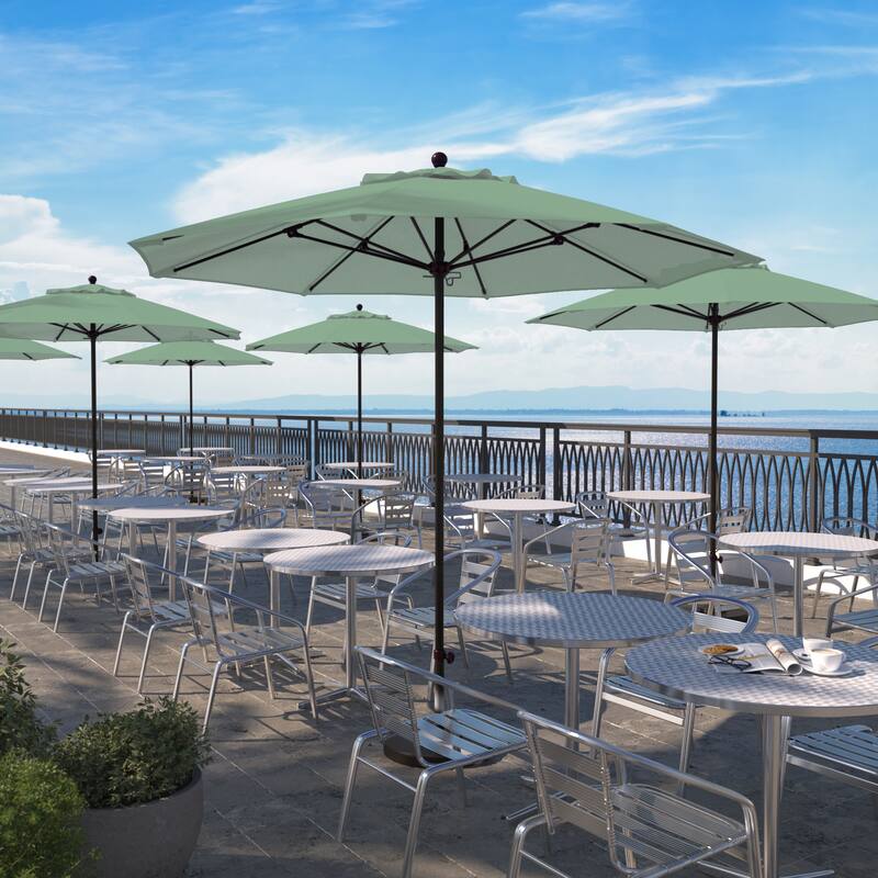 California Umbrella 9' Rd. Aluminum Frame, Fiberglass Rib Market Umbrella, Push Open, Bronze Finish, Pacifica Fabric - Spa