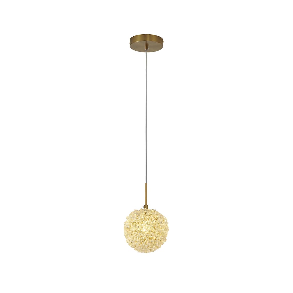 1-Light Brass Steel Single Pendant With Clear Crystal Beaded Ball