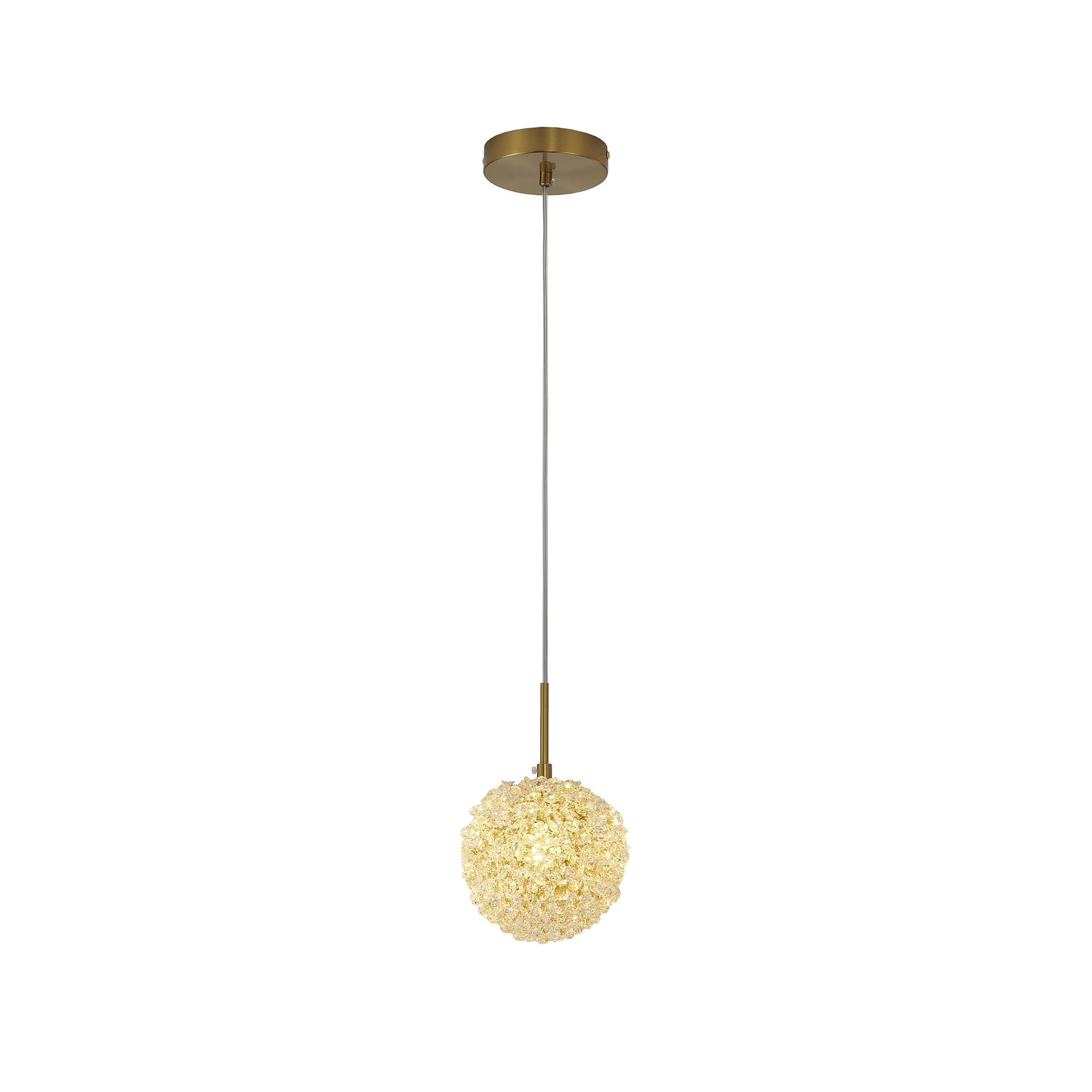 Transitional 1-Light Brass Steel Single Pendant With Clear Crystal Beaded Ball
