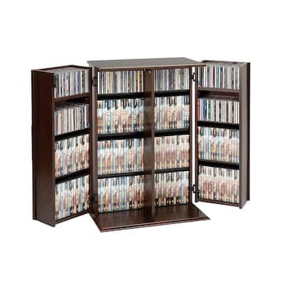 Prepac Espresso Media Cabinet with Doors: Lockable DVD Rack, Multi-Purpose Media Storage, High-end Storage Cabinet