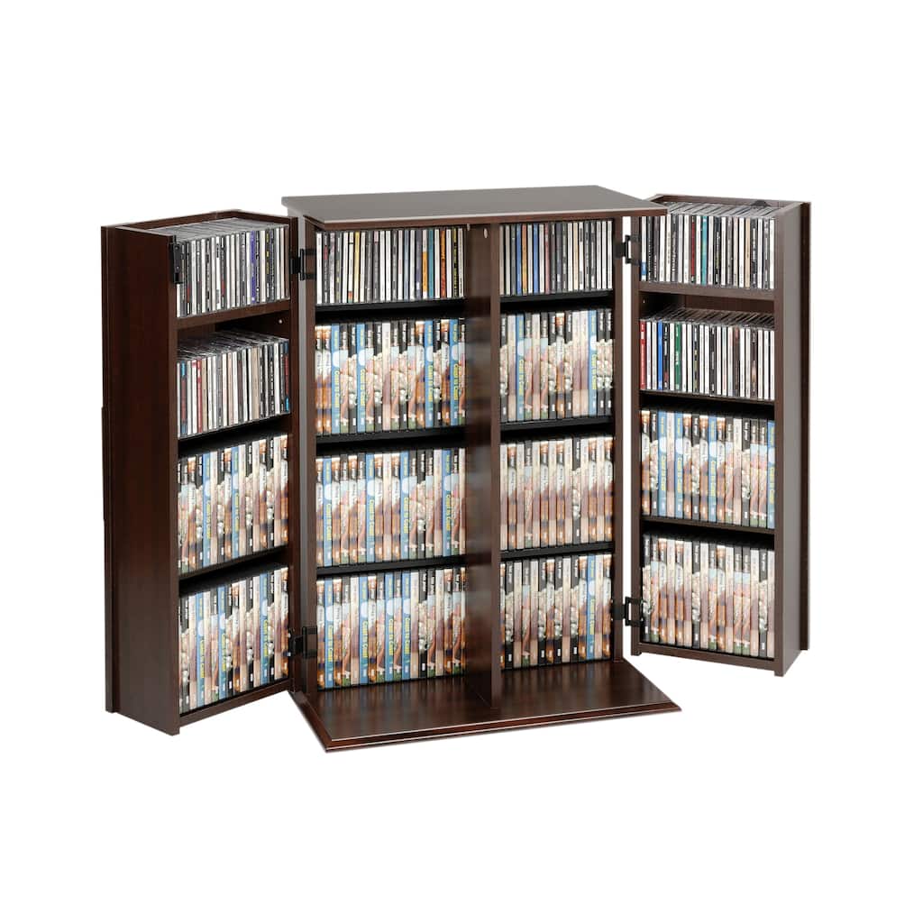Prepac Espresso Media Cabinet with Doors: Lockable DVD Rack, Multi-Purpose Media Storage, High-end Storage Cabinet