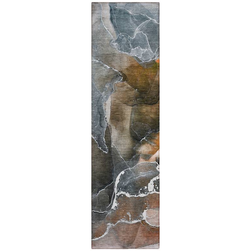 Machine Washable Indoor/ Outdoor Chantille Abstract Orange Rug