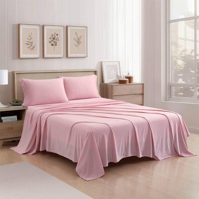Aeropostale Super Soft Heather Pink Jersey Knit Sheet Set All-Season Comfort