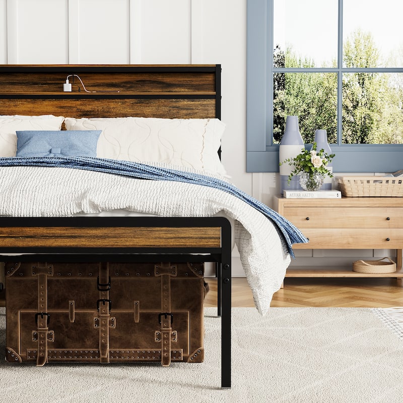 Bed Frame Storage Headboard with Charging Station