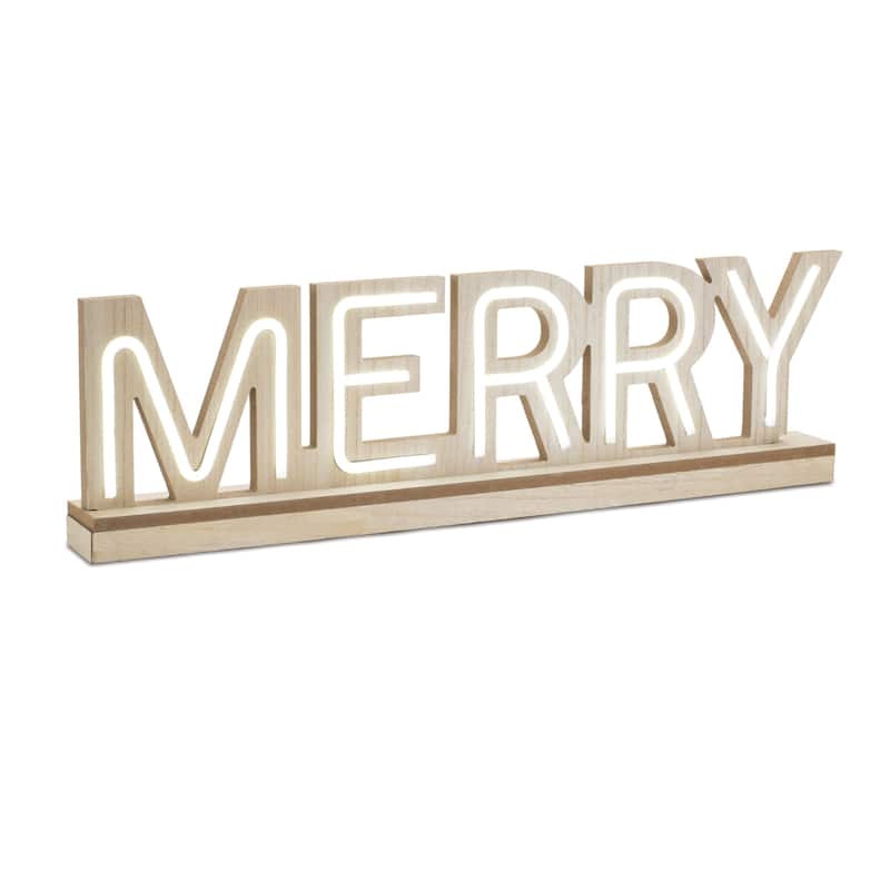 Set of 2 Lighted Joy and Merry Tabletop Sign Set with LED Lights - 24.25” x 2.25” x 6.75”