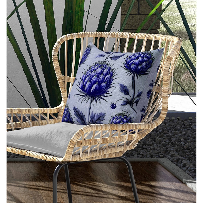 Thistle Garden Indoor/Outdoor Reversible Throw Pillow Blue