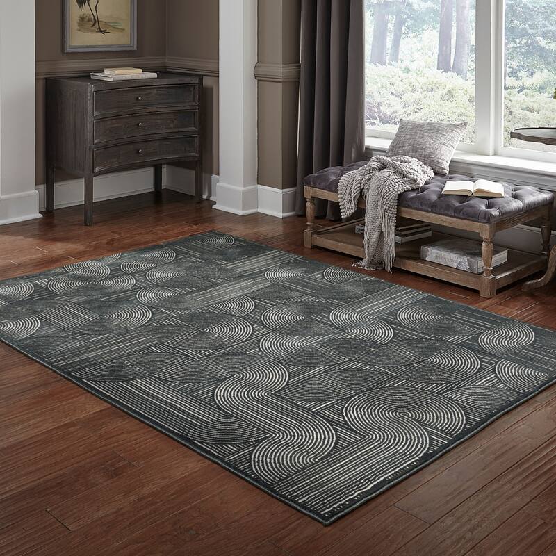 Valencia Modern Geometric Midnight Blue Area Rug - 9' 10" x 12' 10" - Rectangle