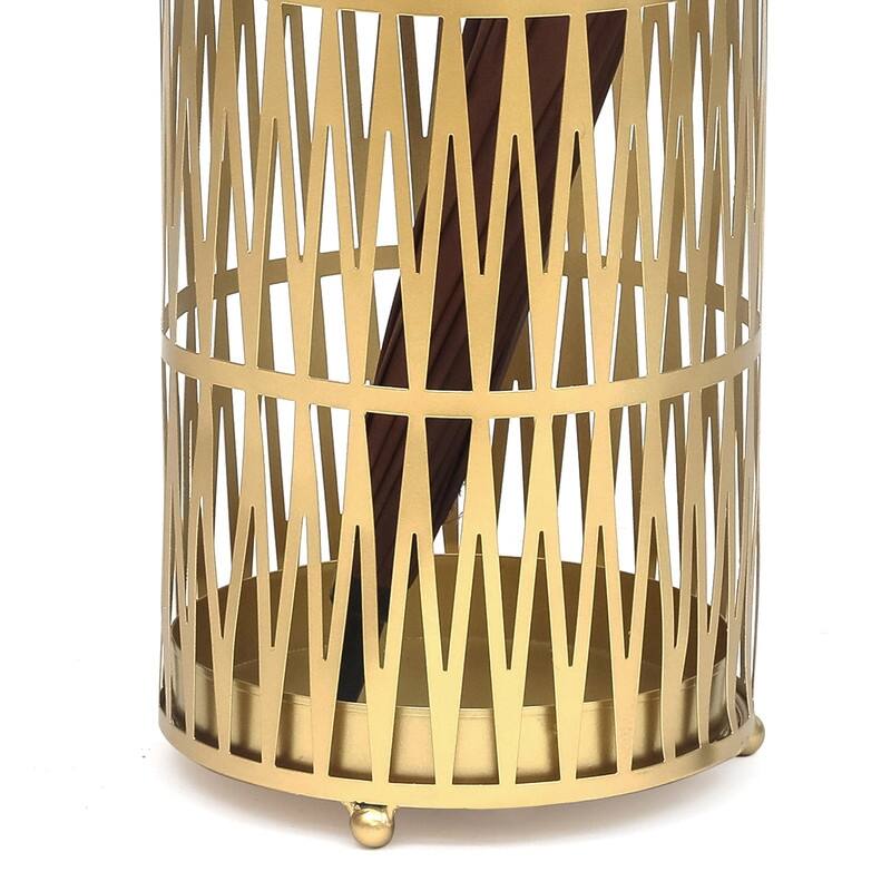 ADECO Stand Gold / Black Round RackMetal Umbrella Cane Walk Stick Drip Tray - 9. 2"x9. 2"x19"