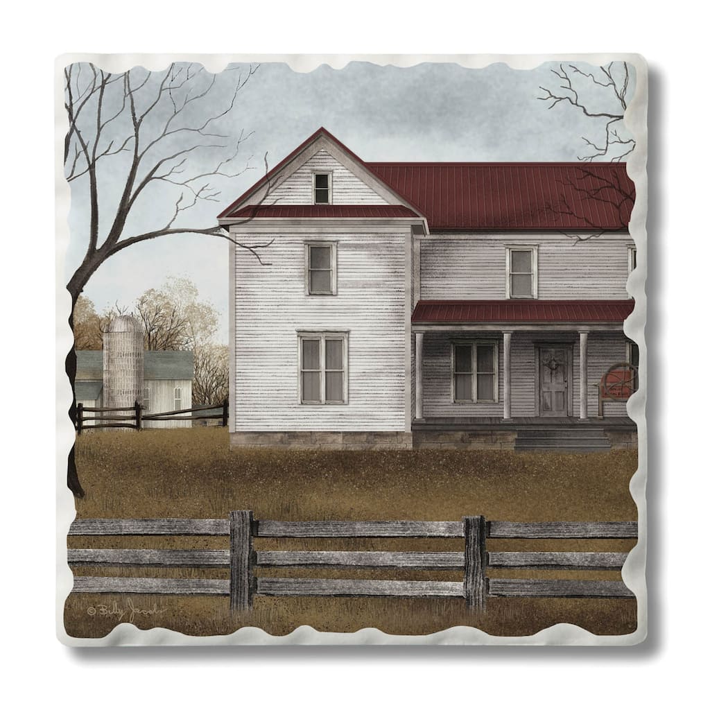 Counterart Absorbent Stone Coasters - Family Farm - Set of 4 - 4x4x1.428