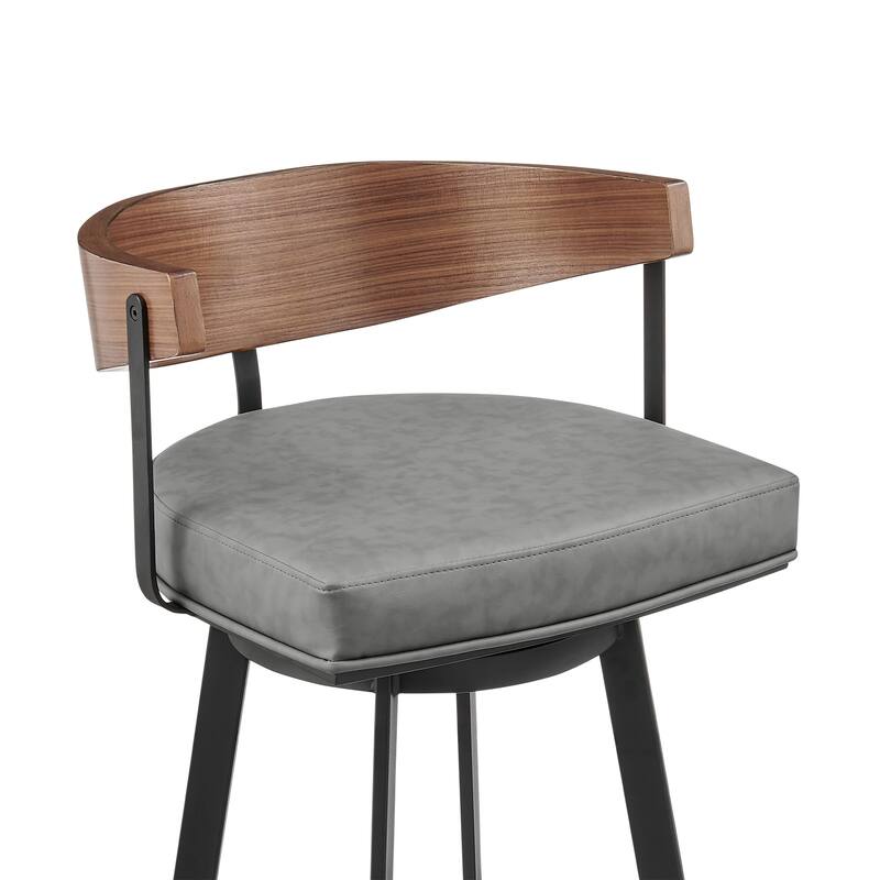 HomeRoots 26" Gray Brown and Black Faux Leather and Iron Low Back Counter Height Swivel Bar Chair