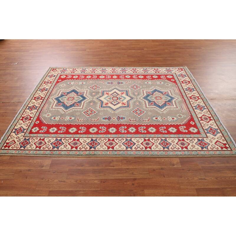 Kazak Area Rug Handmade Traditional Grey Wool Carpet - 5'0" x 6'7"
