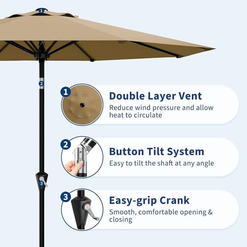9FT Patio Umbrella with Smooth Crank Lift UV Protection Waterproof for Pool, Deck, Yard, Garden (No Base)