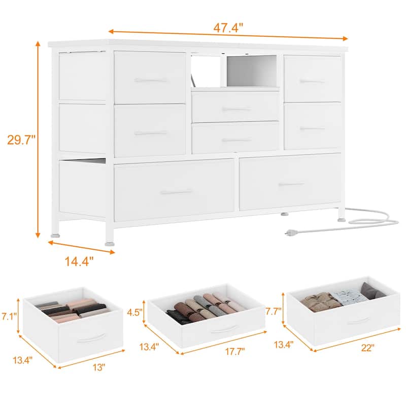 8-Drawer Fabric TV Stand with LED Lights & Built-in Power Outlets