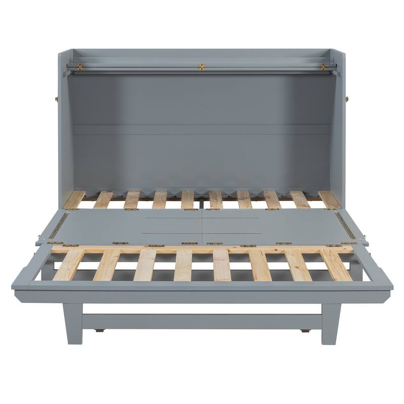 Queen Size Murphy Bed Wall Bed with Iron Legs, Modern Small Room Foldable Bed, Wooden Wall Bed Frame for Home Office