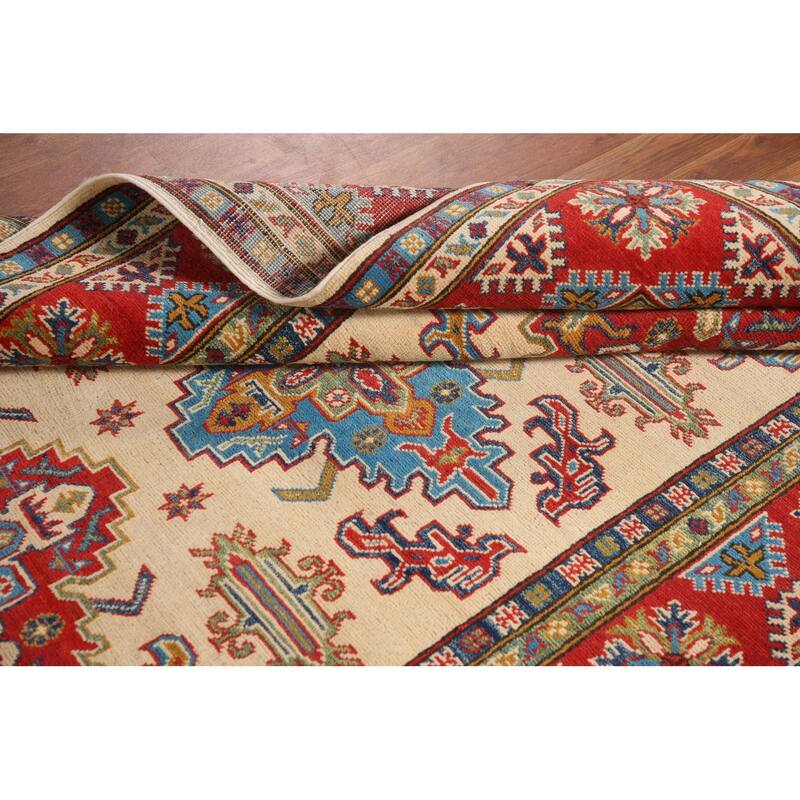 Beige Traditional Kazak Area Rug Hand-Knotted Wool Carpet - 4'10" x 7'3"
