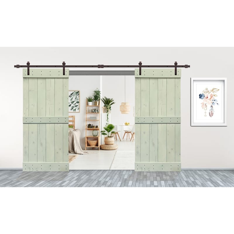 CALHOME Stained MidBar Double DIY Barn Door W/ Hardware Kit - 48 x 84 - Sage Green