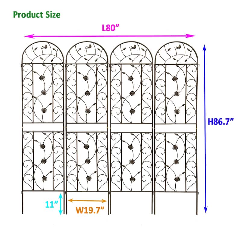 4 Pack Metal Garden Trellis 86.7" x 19.7" Rustproof Trellis for Climbing Plants Outdoor Flower Support Brown