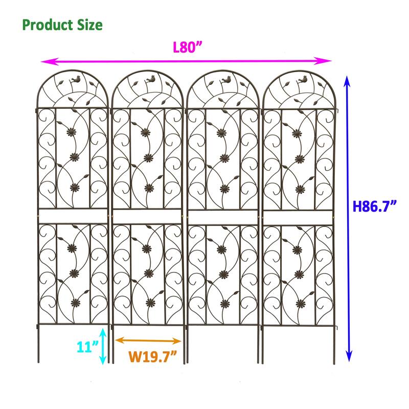 4 Pack Metal Garden Trellis Rustproof Trellis for Climbing Plants Outdoor Flower Support Bird Deco Black