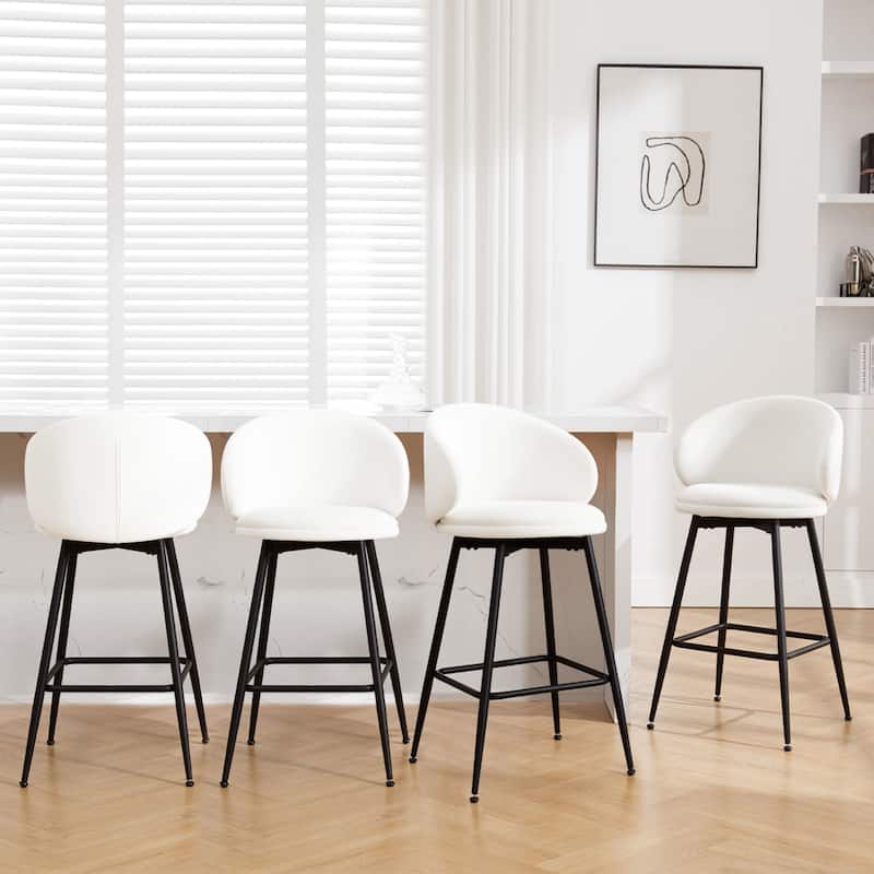 26"/ 30" Upholstered Swivel Bar Stools Counter Height Barstool - Set of 4 - Cream - Bar Height