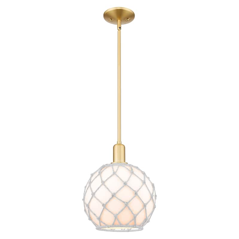 Innovations Lighting Endless Possibilities Arcadia - Farmhouse Rope - 1 Light 10" Stem Hung Mini Pendant - White Glass with White Rope/Satin Gold