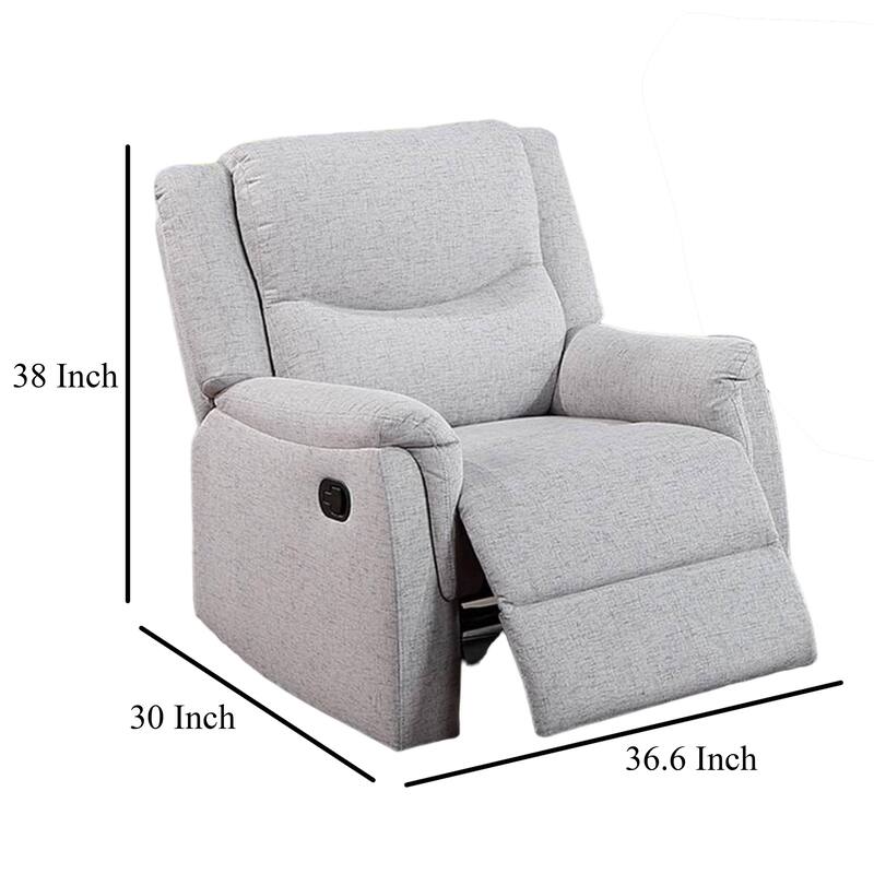 Ammy Manual Recliner Chair, Pillow Arms, Solid Wood, White Faux Burlap