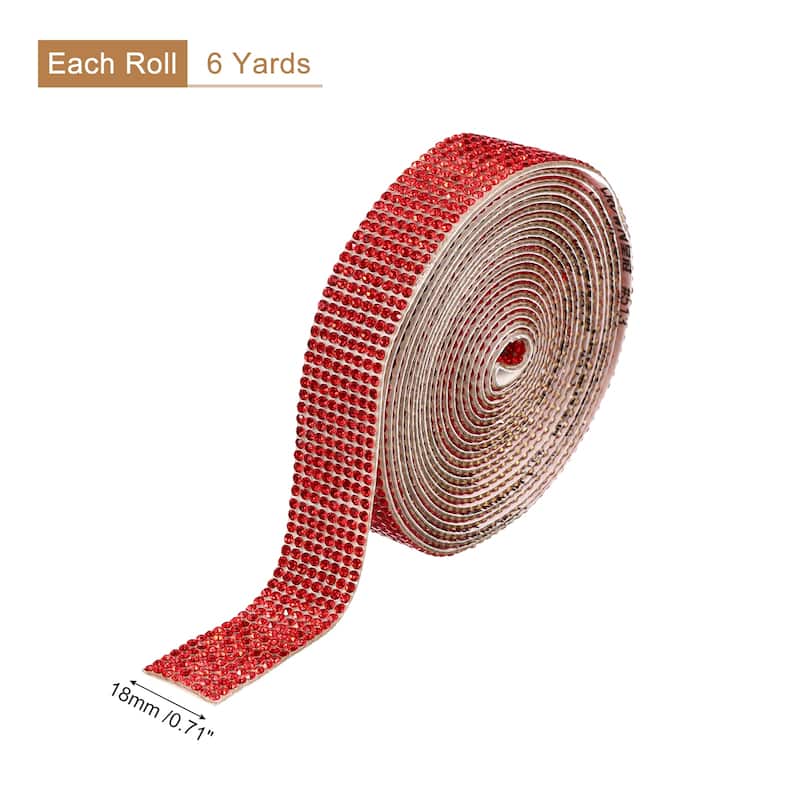 Self Adhesive Rhinestone Strips, Crystal Rhinestone Ribbon - Red - 3 yards x 0.71 inch