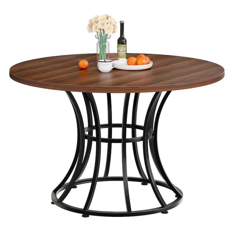 Moasis Modern Faux Marble 45" Large Round Dinning Table for 4-6 People - Brown/Black