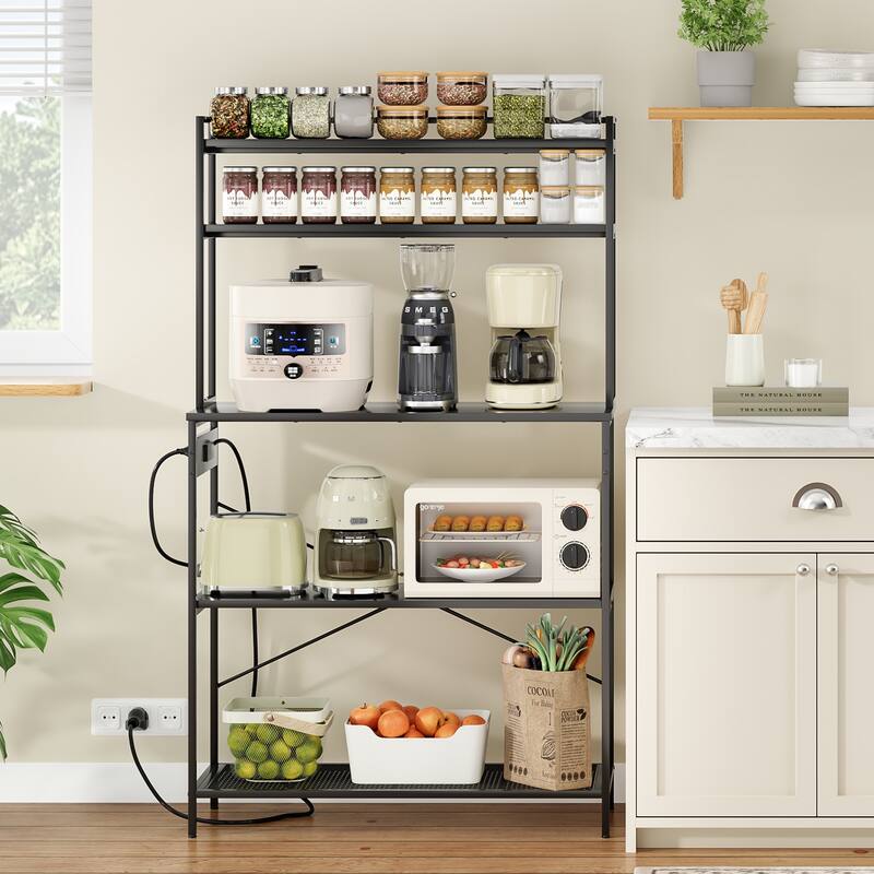 Large 5-Tier Bakers Rack with Electrical Outlets, 39 Inch Microwave Stand & Coffee Bar, Kitchen Storage Shelf for Home