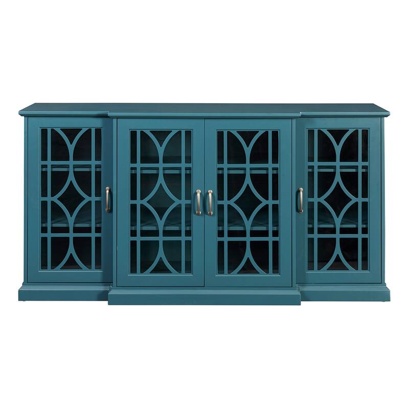 Teal Blue Modern Style 62.68" TV Stand with Large Tabletop and 6 Adjustable Shelves