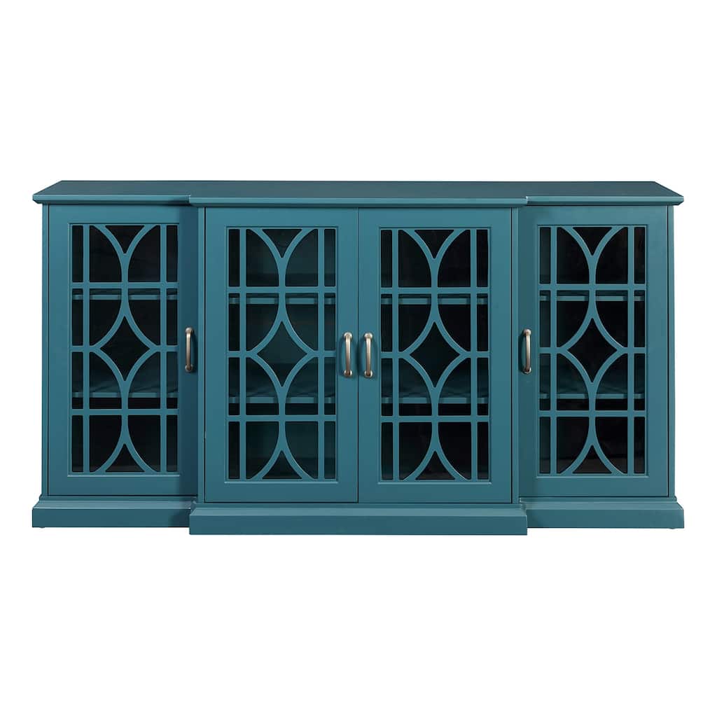 Wood TV Stand with 4 Glass Doors, Buffet Sideboard with Adjustable Shelves, Media Console Table with Metal Handles