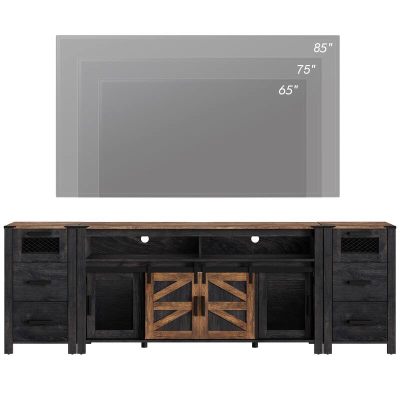 WAMPAT Drawer TV Stand set for ups to 85 inch TV with Sliding Barn Door - 1 Pack