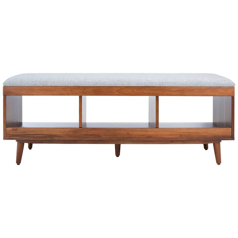 SAFAVIEH Cricket Mid-Century Modern Open Shelf Storage Bench with Cushion