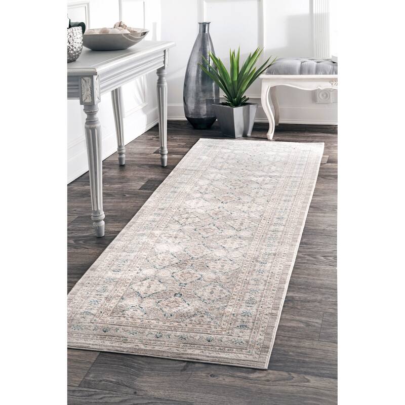 Nuloom Ivory/Blue/Taupe Traditional Ornamental Diamonds Area Rug