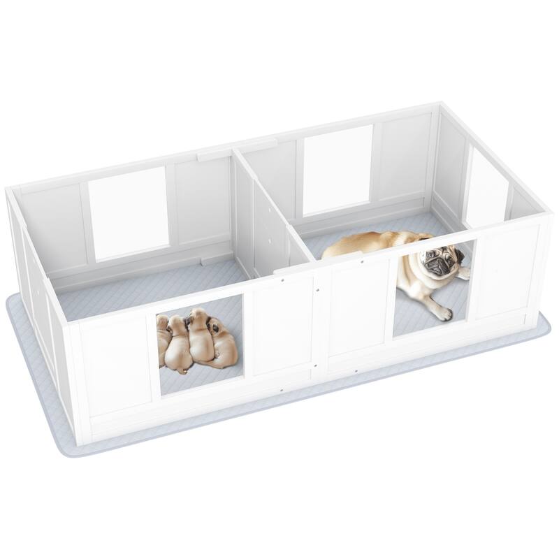 PawHut Whelping Box for Dogs with Waterproof Whelping Pad, Dog Whelping Pen with Clear Panels, 65" L x 31.5" W x 19" H - White