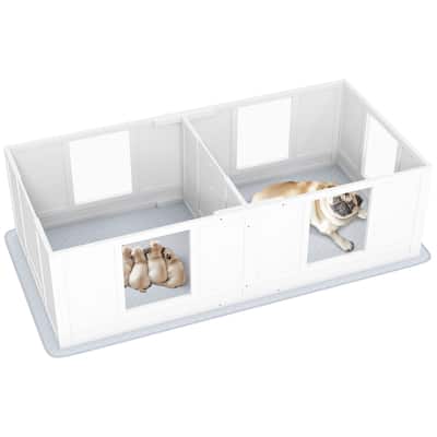 PawHut Whelping Box for Dogs with Waterproof Whelping Pad, Dog Whelping Pen with Clear Panels, 65" L x 31.5" W x 19" H